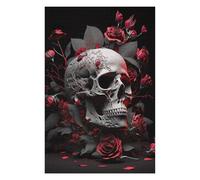 Puzzle Artistique Skull with Red Roses pour Adultes, 1000 PCS