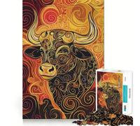 Puzzle Artistique Taureau Tourbillonnant pour Adultes, 1000 pièces, stimule la mémoire, apaise et divertit, découpe de qualité supérieure, Cadeau attentionné 38x26cm