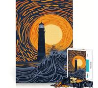 Puzzle Artistique Vagues au Phare pour Adultes,1000 pièces,Jeu de mémoire et de réflexion,découpe Fine,Finitions Haut de Gamme,Un Moyen captivant de Passer Le Temps (50x75cm)