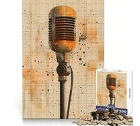 Puzzle Artistique Vintage en Forme de Microphone pour Adultes, 1000 pièces, Stimulant intellectuel, Passe-Temps paisible, Cadenas sécurisé, Cadeau créatif (38x52cm)