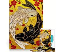 Puzzle Artistique Yin Yang Koi Fish,1000 pièces,Jeu de réflexion,pièces précises et sans Couture,activité Amusante en Famille (38x52cm)