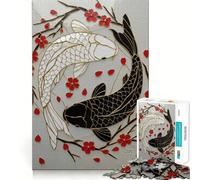 Puzzle Artistique Yin Yang Koi Fish 1000 pièces pour Adultes Jeu de mémoire Amusant Découpe Experte Activité relaxante en Groupe à l'intérieur (38x26cm)