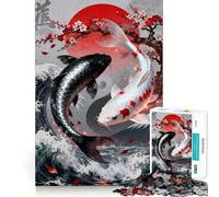 Puzzle Artistique Yin Yang Koi Fish de 1000 pièces,Stimulant cognitif et Amusant,pièces nettes et sans bavures,Jouet de Divertissement d'intérieur pour Les Vacances (38x52cm)