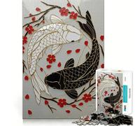 Puzzle Artistique Yin Yang Koi Fish pour Adolescents,1000 pièces,découpe Laser pour Un Assemblage Parfait,Exercice Mental Calme à la Maison (50x75cm)