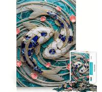 Puzzle Artistique Yin Yang Koi Fish pour Adolescents,1000 pièces,découpe Laser pour Un Assemblage Parfait,Exercice Mental Calme à la Maison (38x26cm)
