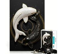 Puzzle Artistique Yin Yang Koi Fish pour Adolescents,1000 pièces,découpe Laser pour Un Assemblage Parfait,Exercice Mental Calme à la Maison (50x75cm)