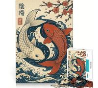 Puzzle Artistique Yin Yang Koi Poisson pour Adultes,1000 pièces,Jeu de réflexion et d'adresse,découpe de Haute précision,défi divertissant pour Les Loisirs (50x75cm)