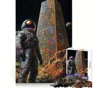 Puzzle Astronaute et Obélisque Antique pour Adolescents 1000 Pièces Stimulation Cérébrale Détente Confortable Découpe Premium Cadeau Parfait (38X26CM)
