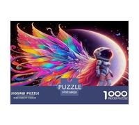 Puzzle Astronaute Impossible - Défi Difficile 1000 Pièces - Ailes d'ange, Lune, Onirique, Psychédélique - Papier Recy coration Murale - 38 x 26 cm / 1000 Pièces