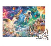 Puzzle Astronaute Spatial 1000 Pièces pour Adultes Astronaute Fusée Planètes Cabane Neige Espace Difficile Premium Épais Robuste Haute Qualité Vibrant Difficile Anti-Stress 38x26cm