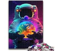 Puzzle Astronaute Tenant la Terre pour Adultes, 1 000 pièces, Difficile à réaliser, mais Amusant et Humoristique, Cadeau d'anniversaire, décoration Murale (38x26cm)
