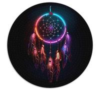 Puzzle Attrape-rêves néon 1000 pièces Rond Plumes irisées Puzzles créatifs pour Adultes Jeu Difficile 1000 pièces (67,5x67,5 cm)