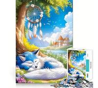 Puzzle Attrape-rêves Renard endormi 1000 pièces pour Adolescents Jeu de logique Clair Loisirs faciles Découpe Parfaite Cadeau d'anniversaire 38x52cm