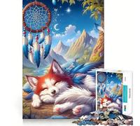 Puzzle Attrape-rêves Renard endormi 1000 pièces pour Adolescents Jeu de réflexion Intelligent et paisible Cadeau de Noël idéal 38x26cm