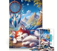 Puzzle Attrape-rêves Renard endormi pour Adolescents, 1000 pièces, pour stimuler la mémoire, Jeu apaisant, Bords Nets, Cadeau de Noël 38x52cm