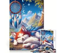 Puzzle Attrape-rêves Renard endormi pour Adolescents, 1000 pièces, pour stimuler la mémoire, Jeu apaisant, Bords Nets, Cadeau de Noël 38x52cm