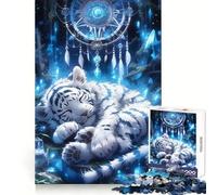 Puzzle Attrape-rêves Tigre Blanc Endormi 1000 pièces pour Adolescents Attrape-rêves, Esprit Calme, œuvre d'art aux Contours Nets 38x52cm