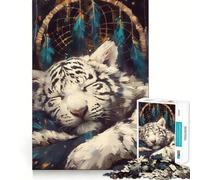 Puzzle Attrape-rêves Tigre Blanc Endormi 1000 Pièces pour Adolescents Jeu Stimulant la Logique et Apaisant Objet de Collection Art de Qualité Supérieure 38x52cm