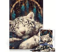 Puzzle Attrape-rêves Tigre Blanc Endormi 1000 Pièces pour Adolescents Jeu Stimulant la Logique et Apaisant Objet de Collection Art de Qualité Supérieure 38x52cm