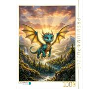 Puzzle · Au-Dessus de la vallée enchantée des Dragons | Un jeune dragon lors de ses premiers essais de vol · 1000 pièces · Format assemblé 64 × 48 cm · CALVENDO Puzzle
