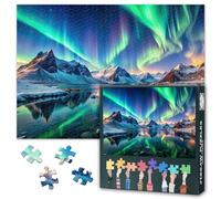 Puzzle aurores boréales 1000 pièces - Aurores magiques sur les montagnes enneigées, 50 x 70 cm, paysage d'hiver, motif naturel sophistiqué