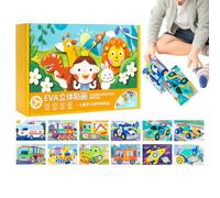 Puzzle Autocollant en Mousse 3D, 12 pièces Jouets éducatifs Amusants de Dessin animé | Bricolage en Mousse d'animaux pour - pour Bureau Noël Projet d'art école Maison fête Passe-Temps activité