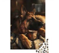 Puzzle avec 1000 Pièces avec German Shepherd Coffee, 52x38cm/1000pcs | Pour un hobby calme : Puzzle adulte 1000 pièces ; pour un moment en famille ou une séance de puzzle en solo.
