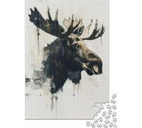 Puzzle avec 1000 Pièces avec Moose Watercolor Painting, 38x26cm/1000pcs | Comme idée cadeau de Noël : ce puzzle adulte 1000 pièces propose un défi plus long pour les journées d'hiver.