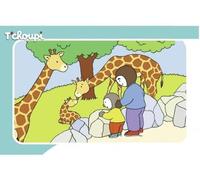 Puzzle avec Cadre 5 Pieces t'choupi et Son Papa au Zoo - Dessin Anime Enfant - Set Animal Sauvage Girafe avec Carte