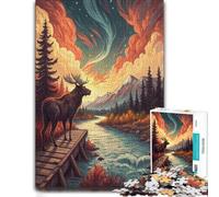 Puzzle avec Motif Moose on A Bridge Over A River pour Adultes, 300 PCS