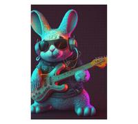 Puzzle avec Motif Rabbit Rock Star with Guitar pour Adultes, 1000 PCS | Puzzle pour passionné - cadeau de fin d'année pour adulte avec moment puzzle seul ou à plusieurs.