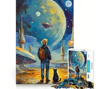 Puzzle Aventure Spatiale avec Un Chat pour Adolescents, 1000 pièces, Jeu de réflexion, Jouet Relaxant, découpe soignée, Cadeau Exquis (38x26cm)