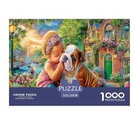 Puzzle Baiser sous la Pluie pour Toute la Famille Bouledogues câlinant Un bébé (52 x 38 cm/1000 pièces). Idéal pour Les Femmes, Les Hommes, Les Adultes et Les Enfants.
