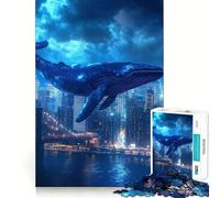 Puzzle Baleine au-Dessus de New York 1000 pièces Jeu de Concentration mentale Découpe de précision Bords Lisses Jeu de Construction de Liens significatifs (38x52cm)