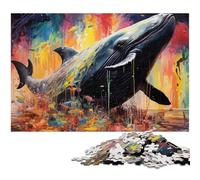 Puzzle Baleine Bleue Colorée 1000 Pièces pour Adultes Puzzles en Bois pour Adultes Idéal Décoration DIY & Cadeau Casse-tête 50x75cm / 19,68x29,52 Pouces
