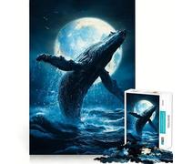Puzzle Baleine Brèche,Océan au Clair de Lune pour Adultes,1000 pièces,Jeu de mémoire,Assemblage sécurisé et Solide,Jeu de Construction de Liens significatifs (38x52cm)