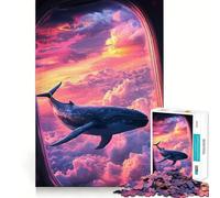 Puzzle Baleine Ciel Avion Fenêtre pour Adultes 1000 Pièces Jeu de Mémoire Assemblage Solide et Sécurisé Jeu de Connexions Significatif (38x52cm)