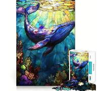 Puzzle Baleine en vitrail 1000 pièces pour Adultes, Jeu de réflexion et Anti-Stress, Design élégant à Assembler, Cadeau raffiné 38x26cm