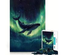 Puzzle Baleine et Aurore Boréale pour Adolescents 1000 Pièces Jeu Développant l'esprit Jeu Taille Uniforme Pièces Précises Activité Amusante en Famille Le Soir (38x26cm)