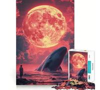 Puzzle Baleine et Lune de Sang pour Adultes,1000 Pièces,Jeu de Mémoire et de Casse-tête,Découpe Laser pour Un Assemblage Parfait,Cadeau Unique Anti-Stress (38x26cm)