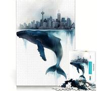 Puzzle Baleine et Paysage Urbain pour Adultes 1000 Pièces Jeu de Mémoire Découpe Fine Finition Premium Un Passe-Temps Captivant (38x26cm)