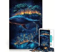 Puzzle Baleine Paysage Urbain Nuit Étoilée 1000 pièces Jeu de Mémoire Haute Précision Découpage Activité Créative Défi Cérébral Interactif pour la Maison (50x75cm)