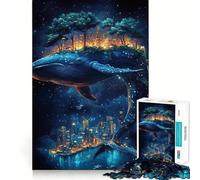 Puzzle Baleine Paysage Urbain Nuit Étoilée 1000 pièces Jeu de Mémoire Haute Précision Découpe Activité Créative Défi Cérébral Interactif pour la Maison (38x52cm)