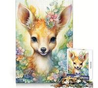 Puzzle Bambi dans Un Jardin Fleuri 1000 pièces pour Adultes Entraînement de la mémoire Distraction apaisante Bords précis Cadeau Festif (38x52cm)