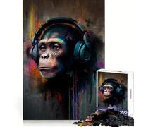 Puzzle Banksy Monkey Headphones 1000 pièces pour Adolescents Améliore la mémoire Évasion Tranquille Découpe de précision Cadeau attentionné (38x26cm)