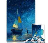 Puzzle Bateau naviguant sous Le Ciel étoilé pour Adultes 1000 pièces, Jeu Familial Anti-Stress, défi Difficile, Superbes Cadeaux et Jouets 38x26cm
