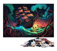 Puzzle Bateau Pirate 1000 Pièces pour Adultes Puzzles en Bois pour Adultes Idéal Décoration DIY & Cadeau Casse-Tête 50x75cm / 19,68x29,52 Pouces