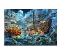 Puzzle bateaux pirates et creatures de la mer 1000 pieces - bataille navale - poster inclus - set puzzle collection adultes et carte