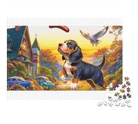 Puzzle Beagle en Carton 100% recyclé, 1000 pièces, en Forme de Beagle en Plein Saut. Jeu éducatif Classique et Unique pour Adultes. 38 x 26 cm.