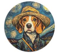 Puzzle Beagle Van Gogh pour Adultes, Puzzle Rond de 1 000 pièces, activité familiale, Casse-tête, décoration intérieure, Cadeau de Vacances (67,5x67,5cm)